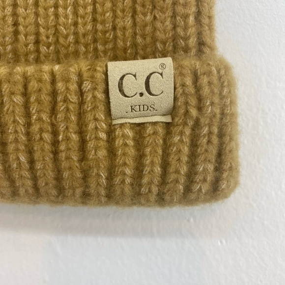 C.C. Kids Unisex Beanie W/ Ears Tan Soft Knit Ribbed Hat Neutral Beanie Baby OS - Picture 2 of 3